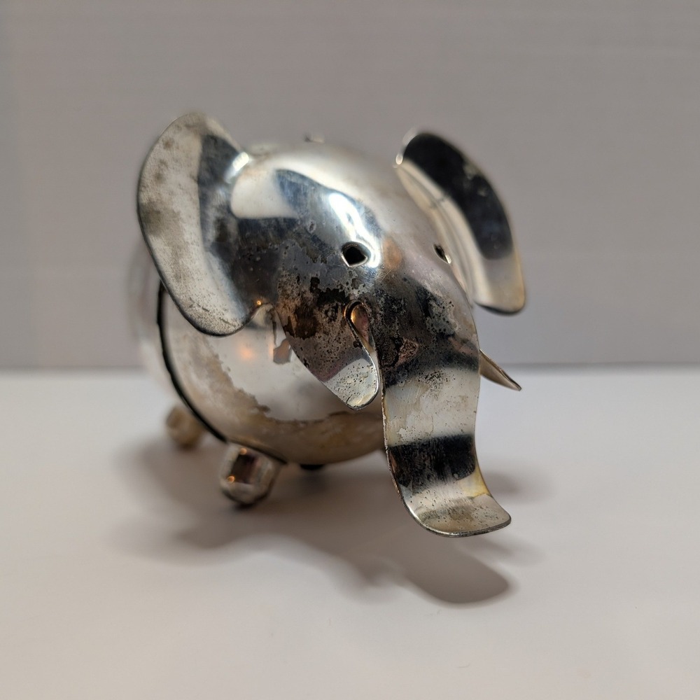 Vtg Napier Silver Plated Elephant‎ Coin Bank Piggy Bank Nursery Decor